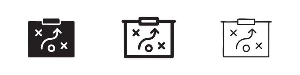 Strategy board and playbook icon set for business planning and sports tactics, with solid, bold outline, and thin outline styles. © liubomir118809