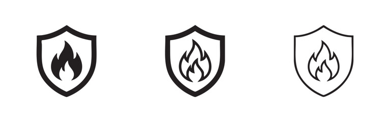 Fire protection shield icon set, for safety, security, and emergency warning symbols © liubomir118809