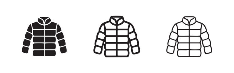 Puffer Jacket Icon Set, Winter Coat Apparel Symbol, Down Jacket Outerwear Vector © liubomir118809