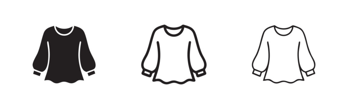 Women's Blouse Icon Set, Puffed Sleeve Top Apparel Symbol, Casual Fashion Vector