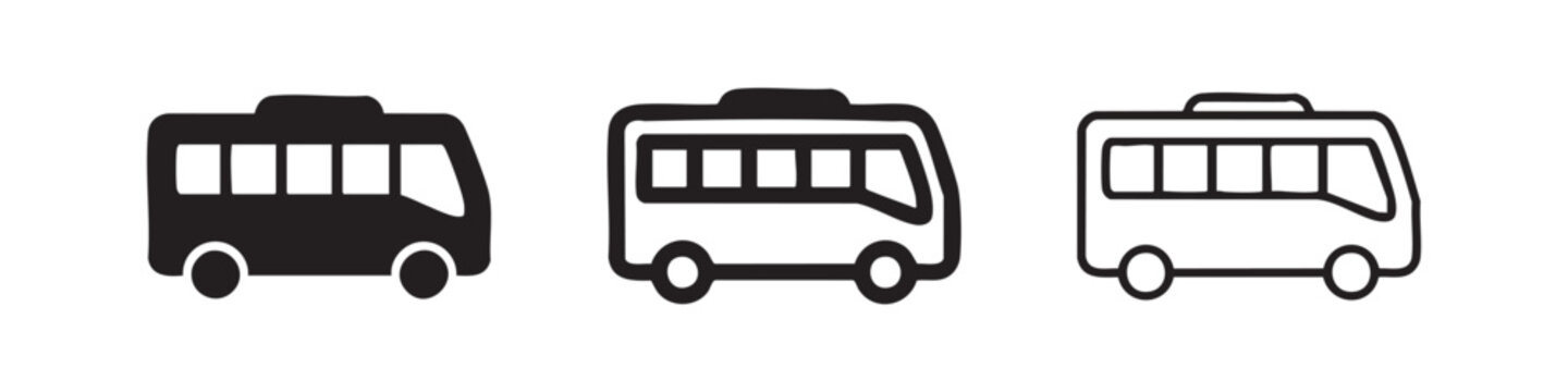 Modern bus side view icon set with distinct roof design. Vector illustration of public transport vehicle.