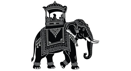 Indian elephant howdah ride illustration black and white vector graphic © MHB_STUDIO
