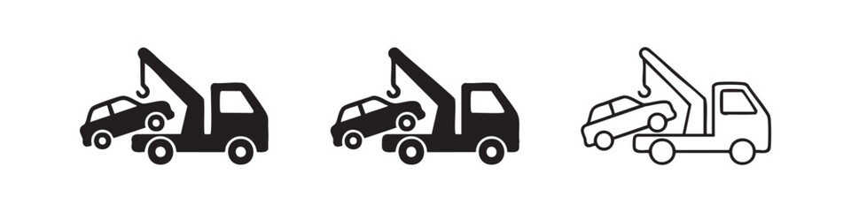Plakat Tow truck icon set, car towing and roadside assistance symbols