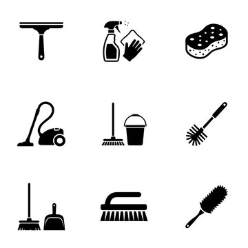 set of cleaning black & white tools vector design, icon, vector, icons, symbol, illustration, school, design, cleaning, medical, science, education, computer, home, business, sign, button, equipment