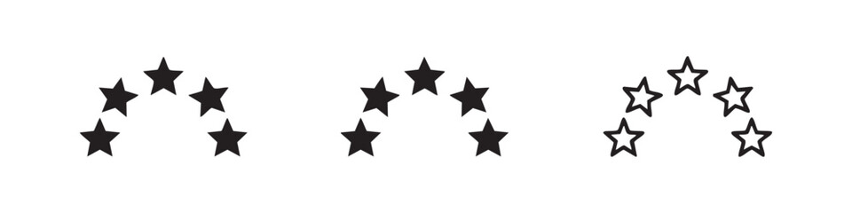 Obraz premium Five stars rating icon set, excellent ranking and quality feedback symbol in various styles.