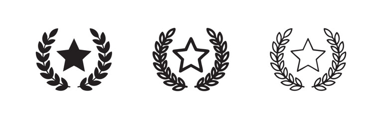 Star and laurel wreath icon set, symbols for victory, excellence, award, or championship. © liubomir118809