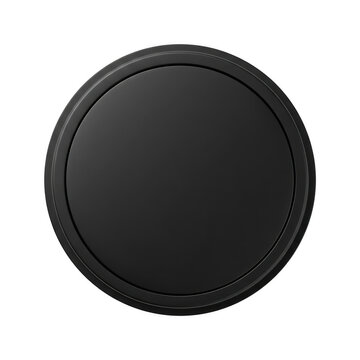 Sleek black circular button or lens with glossy reflective edge against white.