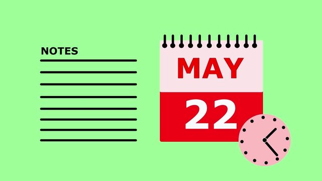 Calendar page showing May 22nd with notes section on green background date month.
