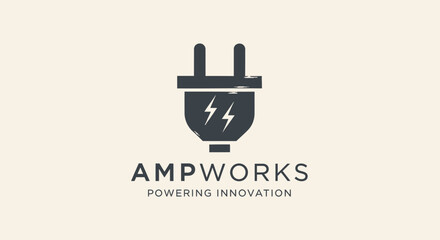 Fototapeta premium AMPWORKS powering innovation logo design.