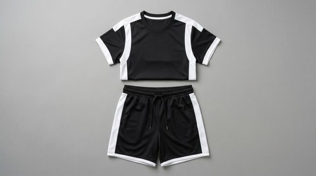 Stylish black and white athletic two-piece set for women, featuring a crop top and matching shorts, perfect for workouts or casual wear