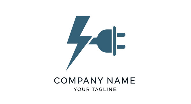 Electric plug with lightning bolt logo template.