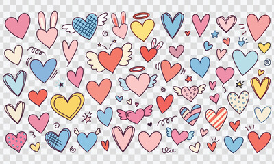 Colorful cartoon hearts with wings and various cute designs isolated background © MDAmanullah