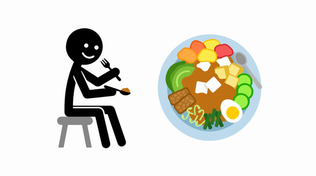 Silhouette of a person eating gado gado salad on a stool