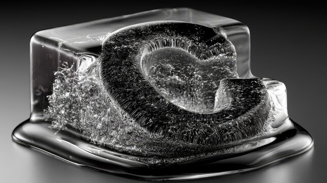 Glowing letter c made of liquid particles on dark surface