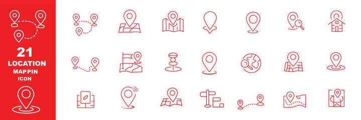 Navigation thin line icon set. Determining geographic location, route planning, and spatial orientation. Geolocation, pinpoint, map, road, compass, check point, GPS - stock vector. © HIKE  Studio  1