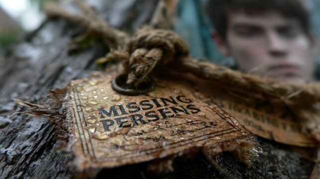 Missing Persons Flyer Attached to Wood Post: Search Poster Concept for Lost Loved One