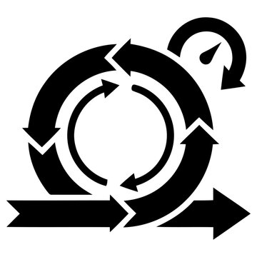 Agile software development methodology vector graphic illustration showing a circular arrow process with a speed meter icon for efficient iterative project management workflows today