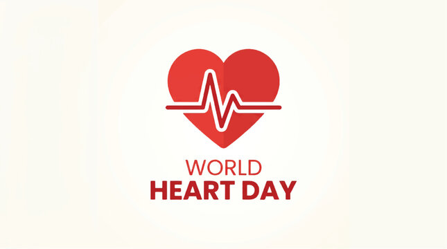 World heart day logo with red heart and ecg line on white background symbolizing cardiovascular health awareness