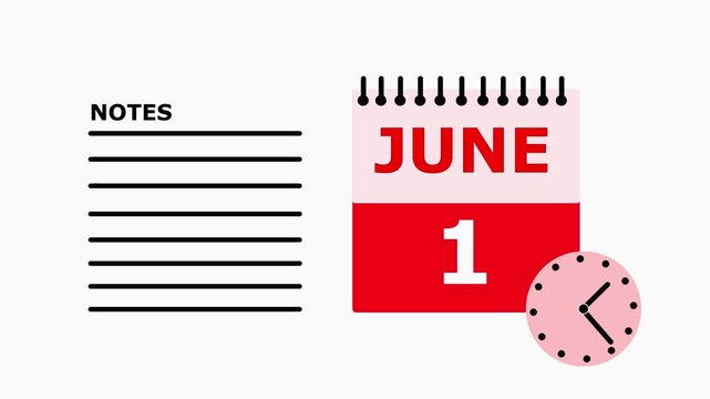 Calendar page showing June 1st with notes section on white background date month.