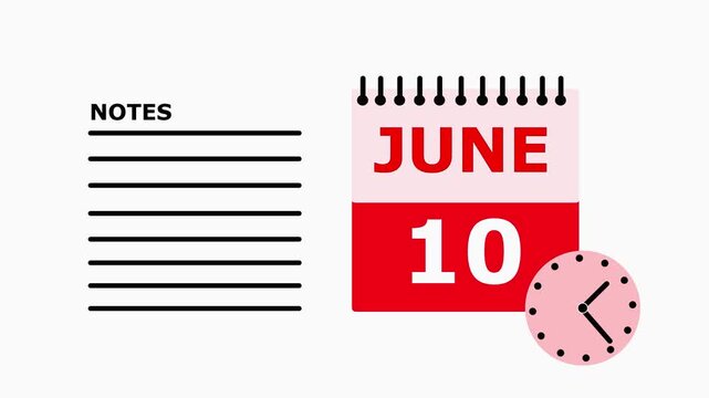 June 10 calendar page with notes section on white background date month.