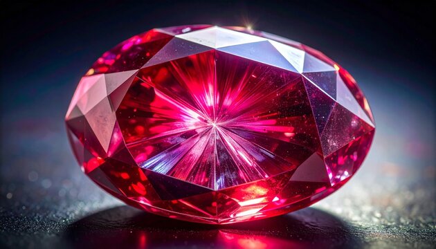 Close-up macro of rare trapiche ruby with six-rayed asterism and inclusions