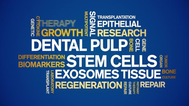 Dental Pulp Stem cells animated word cloud-text design animation tag kinetic typography seamless loop.