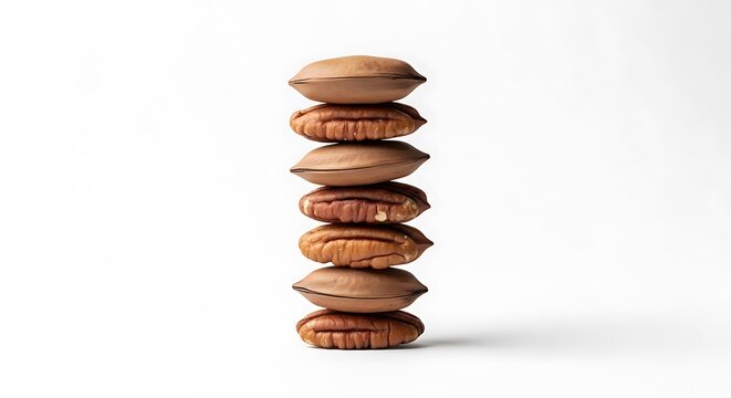 Stack of macarons on white background.