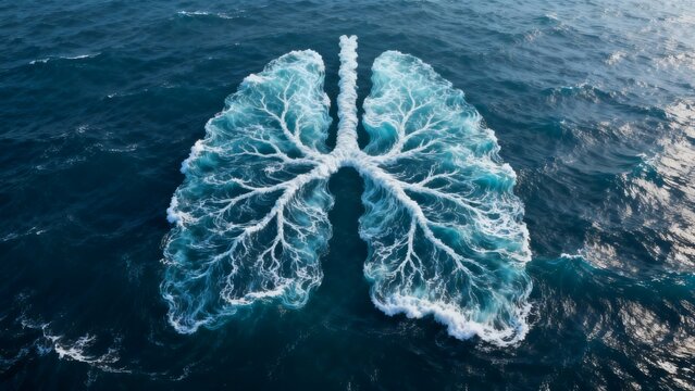Abstract Ocean Waves Forming Human Lungs Shape Top View