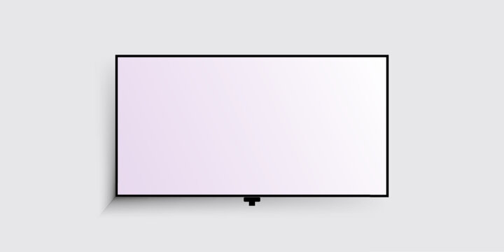 Illustration of a mockup of a 4K LCD or OLED flat-screen TV, plasma, or plain white monitor. Widescreen flat-screen monitor.