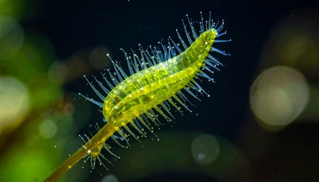 Close-up macro of hydra freshwater polyp tentacle with stinging nematocysts