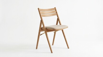 Fototapeta premium elegant wooden folding dining chair isolated on clean background representing modern furniture design, space saving seating and minimalist interior decor concept
