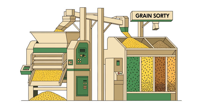 Industrial grain sorting machine operation.