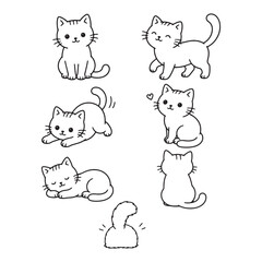 Fototapeta premium Cute kawaii kitten collection with playful poses and simple line art style for design
