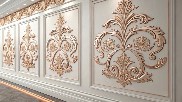 Elegant ornate wall paneling with intricate golden floral relief