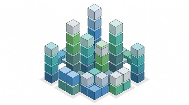 Isometric 3D modular cubes stacked for hierarchy diagram and infographic