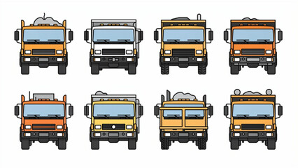 set of orange yellow and beige mining trucks front and rear view icons © Bagus Syah