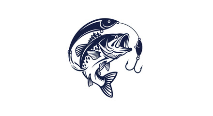 Bass Fish Jumping For Lure, Fishing Hook, Action Silhouette, Vector Illustration © Entus