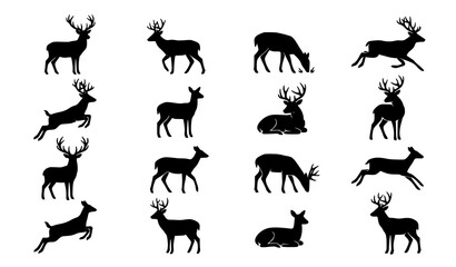 Deer and Reindeer Black Silhouette Collection for Wildlife and Nature Design © SobujChandra