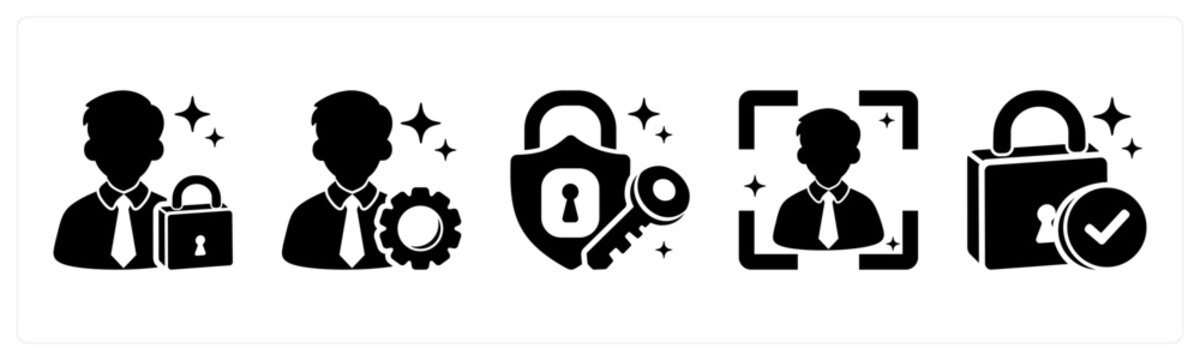 A set of 5 mix icons as user lock, admin, lock