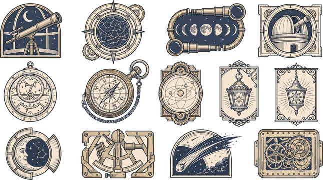 Elegant collection of vintage clock and pocket watch designs with ornate frames for branding, logos, and retro-inspired illustrations.