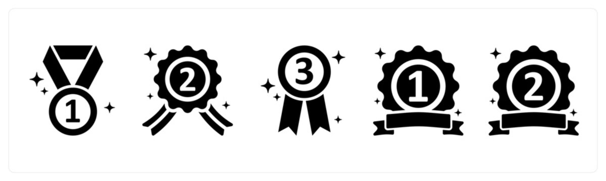 A set of 5 mix icons as first place, second place, third place