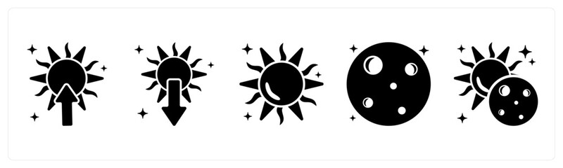 A set of 5 mix icons as sunrise, sunset, sun © popcornarts