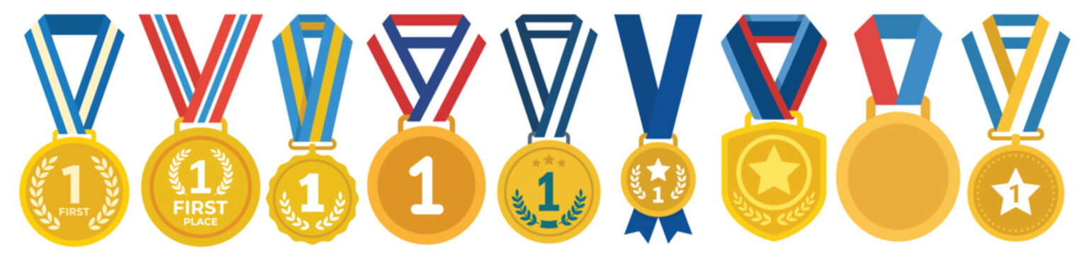 Medal Illustration Pack with Gold Award Icons and Champion Symbols for Business and Sports Designs