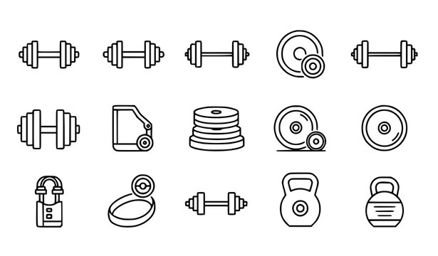 Gym Equipment Fitness Workout and Weight Training Outline Icon Collection
