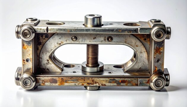 Close-up of vintage metal construction toy parts with bolts and girders