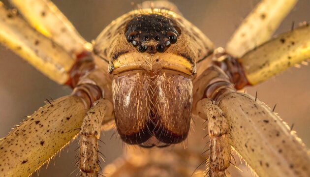 Close-up macro portrait of a vinegaroon arachnid in defensive stance