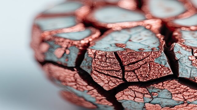 Metallic Copper Cracked Paint Texture Closeup in Soft Light