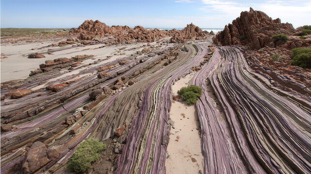 Glowing sedimentary rock layers pulsing with ancient energy, revealing Earth's geological history.
