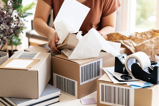 Stack of labeled ecommerce parcels ready for shipment