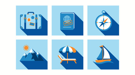 Fototapeta premium Travel Icons Set Flat Design Style.